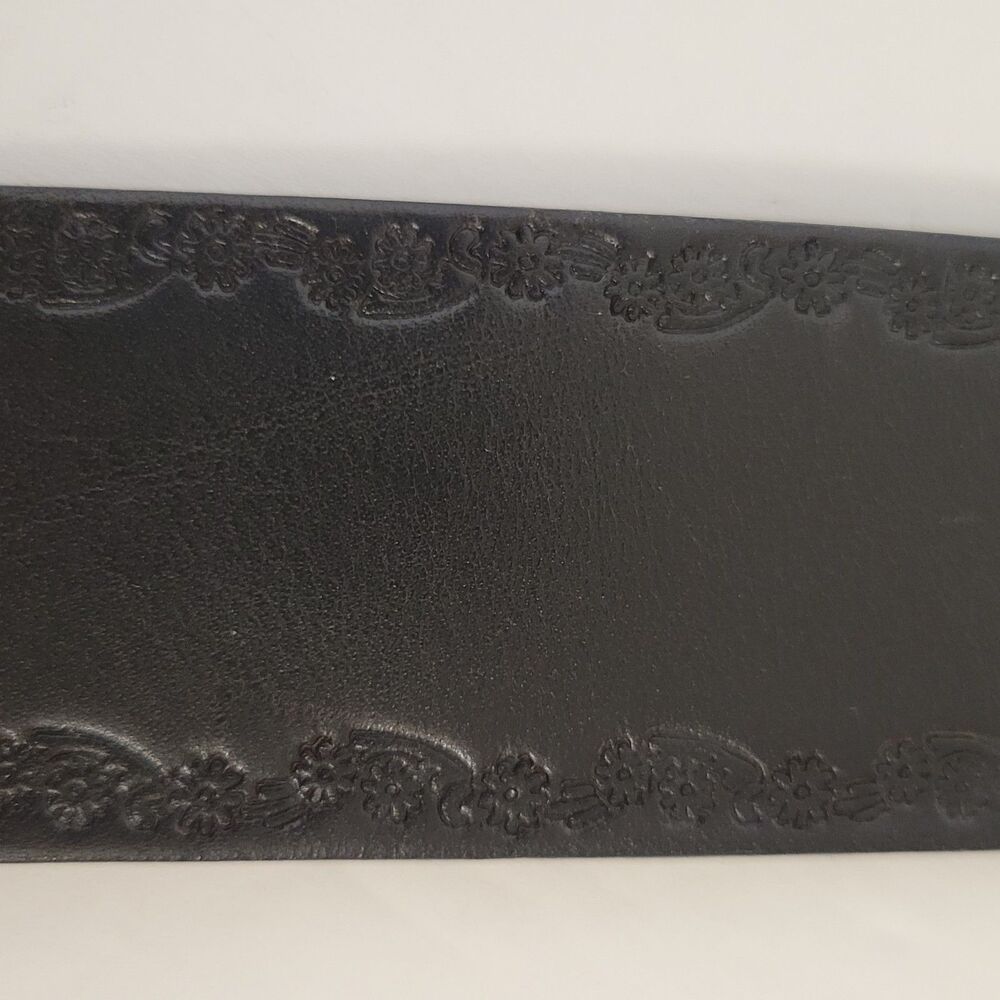 Vtg Boho Fossil Leather Black Embossed Bejeweled Buckle Women Belt Sz L - Picture 7 of 11